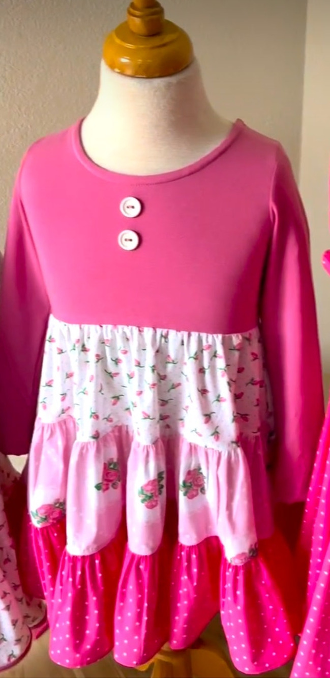 Eleanor Rose Britney Dress Girls Size 3 - 4 Cotton Pink Rose Floral Tiered
